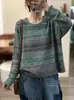 Otoño 2026 Transfronterizo Nuevo Hilo de Algodón Retro Holgado Degradado Cuello Redondo Simple Versátil Informal Jersey Tejido Mujer
