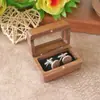 Gemelos de Madera Maciza de Nogal Negro Caja de Madera Set de Regalo Gemelos Rectangulares con Ventana para Hombre Caja de Regalo para Gemelos Almacenamiento