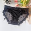 Ropa interior de encaje sexy para mujer, de algodón, con entrepierna inferior, malla semitransparente y lazo, pantalones cortos cómodos de cintura media-baja.