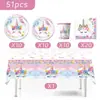 Amazon Tema Unicornio Rosa Set de Vajilla para Fiesta Infantil Servilleta Plato de Papel Vaso de Papel Decoración de Fiesta Vajilla
