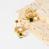 Pendientes de Acero Inoxidable Chapado en Oro de 18K con Zircón Esmeralda y Perla de Agua Dulce, Pendientes de Lujo Ligero de Alta Gama