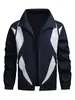Jaqueta Casual Masculina, Novo Modelo Primavera e Outono, Listras Contrastantes Preto e Branco com Estampa de Letras, Casaco com Capuz