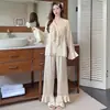 Nueva versión de conjunto de pijama de encaje para mujer de verano, jacquard de seda helada, estilo corte francés de alta gama, ropa de casa fina de manga larga