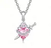 Collar con Colgante de Cruz de Zirconia Roja en Forma de Corazón, Cadena de Clavícula de Moda con Incrustaciones de Diamantes de Zirconia en Forma de Corazón, Cadena Creativa para el Cuello Dorada con Forma de Corazón