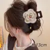 Accesorio para el cabello de pinza de tiburón marrón, de bajo volumen, esponjoso, para peinado semi-recogido, pinza grande de oso para el cabello, pinza de garra con orejas de gato y borla elegante para mujer