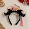 Acessório de cabeça de Ano Novo para bebê menina faixa de cabeça estilo antigo com bandeira presilha para cabelo de criança com traje Tang acessórios de cabelo estilo chinês para menina faixa de cabeça xadrez
