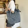 Bolso de Mezclilla Lavada Estilo Perezoso para Mujer 2025 Nuevo Estilo Bolso de Hombro de Lona Literario Bolso Tote Grande para Viajar