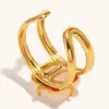 Anillo Abierto de Jade Rosa Transfronterizo Europeo y Americano Acero Inoxidable Chapado en Oro de 18 Quilates Moda Personalidad Diseño de Nicho Joyería Dulce para Mujeres