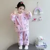 Pijamas para Niñas Invierno 2025 Nuevo Doble Capa Terciopelo Coral Forro Polar de Franela Engrosado 6 Bebés Niños Gato Kitty