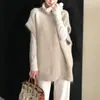 Chaleco de punto otoño-invierno con cuello alto superpuesto, diseñado para mujer para llevar como capa exterior, con un estilo relajado, suave y cómodo, cuello alto y diseño sin mangas, perfecto para llevar en capas.