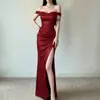 Vestido de noche azul con lentejuelas, de hombros descubiertos para mujer, con abertura y cola de pez, elegante vestido largo para anfitrionas de banquetes