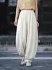 Pantalones Casuales Versátiles de Algodón y Lino Vintage Artísticos Lavados a la Arena Sueltos Adelgazantes para Mujer
