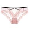 Ropa interior sexy de encaje de talla grande europea y americana para mujer, malla hueca cruzada con puntos de onda, cintura media, cadera descubierta, calzones cómodos