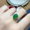 Anel de Opala Verde Natural, Retrô Elegante, Anel Aberto Totalmente Diamantado para Mulheres, Fabricante de Joias Anel Oval Face de Ovo