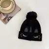 Amazon Aliexpress Ebay Popular Sombrero de Lana Tejido de Otoño e Invierno para Niños Sombrero de Lana Doble Bola Sombrero de Piel Sintética de Zorro