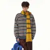 Suéter Retrô Americano Color Block com Listras Gola Redonda para Homens e Mulheres Outono Tendência Marca Cardigan Preguiçoso Solto Modelagem Relaxada Peça de Roupa Externa