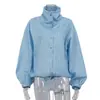 Camisa a Rayas de Cuello Alto de Moda Callejera Nueva 2026 para Mujer, Cárdigan Versátil Holgado de Manga Larga, Top Casual