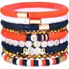 Amazon El más vendido Juego de Pulseras para Día de Partido Set de 9 Piezas para Mujer Elástico con Cuentas Pulsera de Arcilla Suave Set de Decoración Fábrica