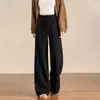 Pantalones Casuales de Cachemir Rectos de Pierna Ancha Otoño Cintura Alta Diseño con Cordón Holgados Adelgazantes Caída Pantalones de Pierna Ancha