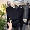 Camiseta Trendy de Manga Larga Ajustada con Hombros Descubiertos para Mujer Tallas Grandes Estilo Popular de Principios de Otoño