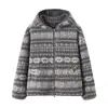 Chaqueta Casual con Capucha Jacquard Fair Isle Estilo Retro Invierno Nuevo Estilo Forro Polar Grueso Cálido Cortavientos Ropa de Forro Polar