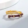 Anillo abierto de moda con microincrustaciones de circonita, diseño de nicho, anillo de junta de bambú con esmalte rojo, nueva joyería elegante de estilo chino para mujer