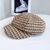 Chapéu Octogonal Xadrez de Cor Contrastante Estilo Tweed Feminino Outono e Inverno Mistura de Lã Boné com Aba Estilo Retrô Britânico Chapéu Newsboy Tendência