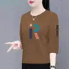 Roupa de Maternidade Meia-Idade E-commerce Transfronteiriço Camiseta de Sete Mangas/Manga Média para Mulheres Solta Tamanho Plus Size Meninas Cheinhas Camiseta Emagrecedora