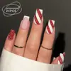 Arte de Uñas Navideño Uñas Portátiles Venta al por Mayor Rayas Rojas y Blancas con Brillo Parches de Uñas de Color Contrastante Venta Caliente Transfronteriza Piezas de Uñas Removibles