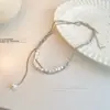 Colar Feminino Camada Dupla Empilhado Pérola de Água Doce Estilo Coreano Design Moderno Corrente para Clavícula Corrente de Colar Elegante Simples