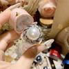 Anillo Camelia Clásico Francés Industria Pesada Disco Circonita Perla Negra juego Aretes Flor de Gema Cuentas Yingying