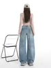 Jeans estilo americano com barra curva para mulheres, novo outono/inverno 2026, cintura alta, solto, modelador, perna reta, calça casual de perna larga
