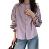 Nova moda outono retro listrada roxa camisa de manga longa para mulheres, plus size, versátil, solta e elegante top