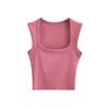 Top Corto Crop Ajustado Versátil de Color Sólido Verano Retro Francés Cuello Cuadrado Profundo Camiseta sin Mangas Ajustada para Mujer