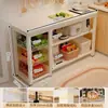 Estante Cocina Encimera de Piedra Sinterizada Tabla de Extensión Aparador Tabla de Cortar Mesa Estación de Trabajo Multifuncional con Cesta para Verduras Armario de Almacenamiento