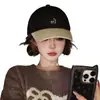Gorra de béisbol versátil color crema estilo coreano con bloques de color para mujer, con letras bordadas, para circunferencia de cabeza grande, que adelgaza el rostro, gorra para proteger del sol