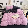 Juego de ropa de cama de cuatro piezas de gasa de doble capa de algodón lavado estilo princesa, funda de edredón 100% algodón, sábana bajera de algodón tejido 100% algodón, juego de ropa de cama de tres piezas