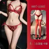 Lencería nocturna, conjunto sexy de tres piezas de encaje para sujetador y bragas, transparente y seductor, estilo deseo puro, 9887