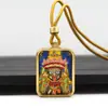 Mini Colgante Thangka de Acero de Titanio Dorado de Colores Vida Pasada y Presente Cinco Ye Huang Caishen Rastreo Dorado Collar con Colgante Thangka