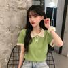 Camiseta polo de seda helada para mujer, de manga corta, de punto, estilo japonés, antiedad, de verano, color caramelo
