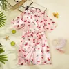Bata de seda más vendida transfronteriza para niños, linda bata de casa de cereza para niña, cárdigan de fiesta