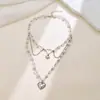 Joia Europeia e Americana Transfronteiriça Moda Doce Menina Quente Coração Colar de Múltiplas Camadas Nicho Elegante Feminino Pérola Artificial Borla Colar
