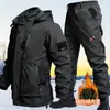 Conjunto de Jaqueta de Lã Forrada para o Inverno Transfronteiriço para Homens, Roupa de Montanhismo Impermeável Três em Um, Roupas de Trabalho para Ciclismo Quentes e Resistentes ao Desgaste