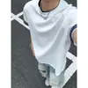 Camiseta masculina de verão estilo americano, manga curta, retalhos xadrez branco, imitação de duas peças, ombro normal, corte justo, estilosa e casual, resistente