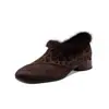 2026 Invierno Retro Nuevos Zapatos Peludos de Tacón Grueso Casuales Cómodos Zapatos Pequeños de Cuero con Forro de Felpa para Calidez y Versatilidad Zapatos de Algodón para Mujer