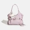 Bolsa Hobo Rosa Doce Y2K para Mulheres - Bolsa Tote de Couro Macio com Design de Fivela e Pingente de Estrela - Bolsa de Mão Casual Desestruturada
