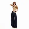 Jeans de mujer transfronterizos, pantalones largos de mezclilla de lyocell azul, estilo americano, cuatro botones, retro, longitud extendida azul mezclilla