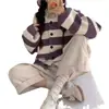 Otoño e Invierno Nuevo Coreano Algodón Cachemira Estilo Universitario Puntada Rayada Cuello Redondo Cárdigan Estilo Perezoso Jersey Abrigo Reductor de Edad Mujer