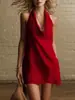 Vestido Feminino de Cor Sólida com Gola Halter Pregueada Estilo Francês Preguiçoso - Lançamento Verão 2026 Amazon Transfronteiriço Europeu e Americano