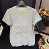 Camiseta Feminina Fina Brilhante com Strass Manga Curta 2025 Verão Nova Versão Coreana Ombro Regular Top Pesado Versátil